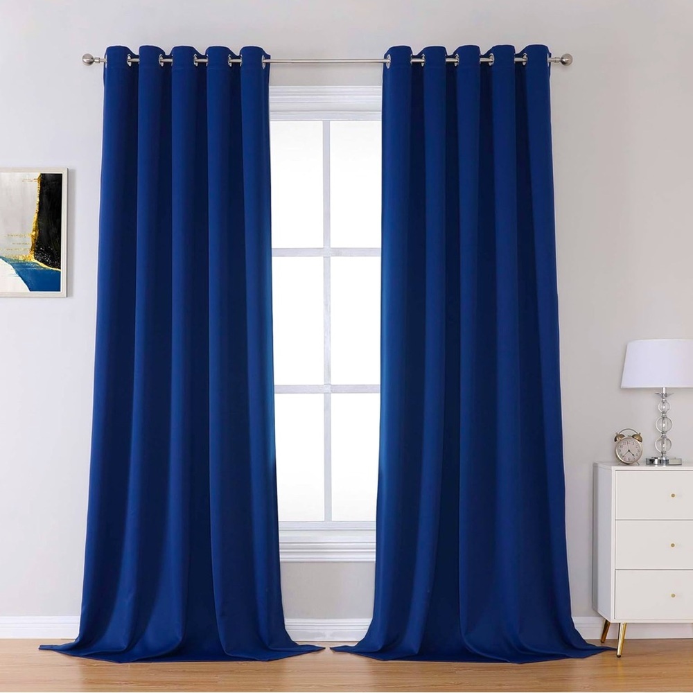 Navy Blue Curtains Thermal Insulated Window Drapes w/ Large Grommets - 2 Panels